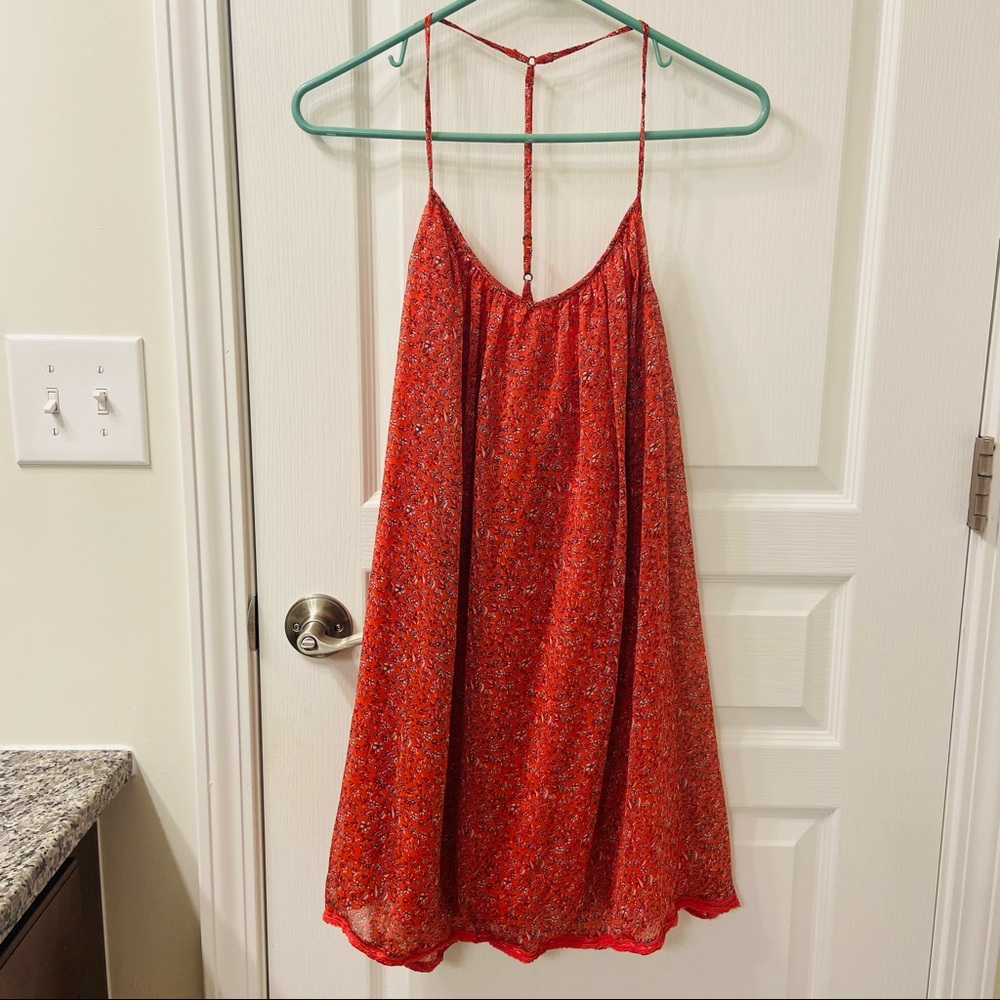 Abercrombie & Fitch Lace Pieced Swing Dress in Red Floral Pattern Size S NWOT